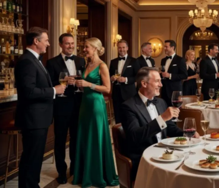 Socios VIP disfrutando de poker, gastronomía y coctelería en un ambiente íntimo y lujoso